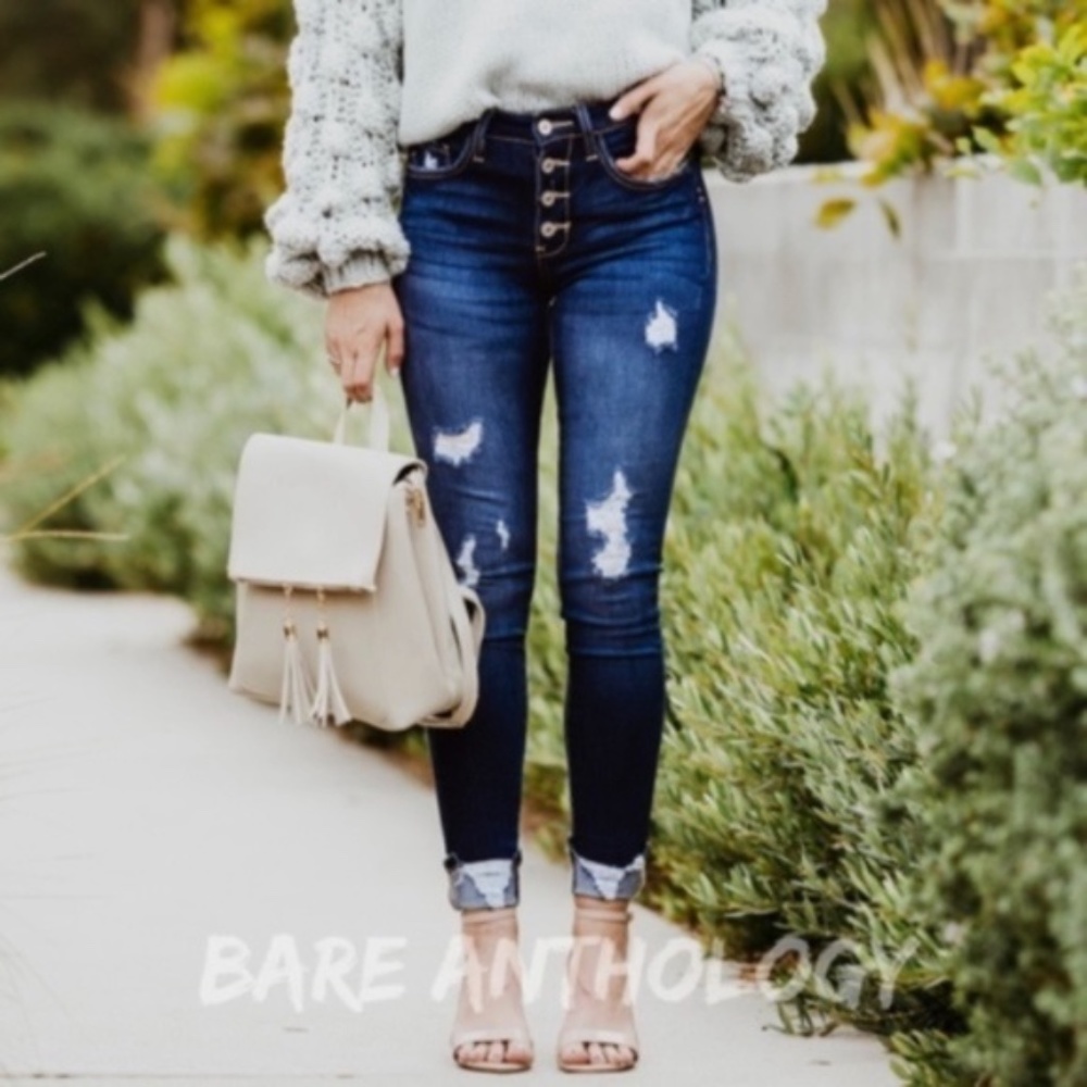 039 Kan Can High Rise Distressed Skinny Denim Jeans - Picture 6 of 10